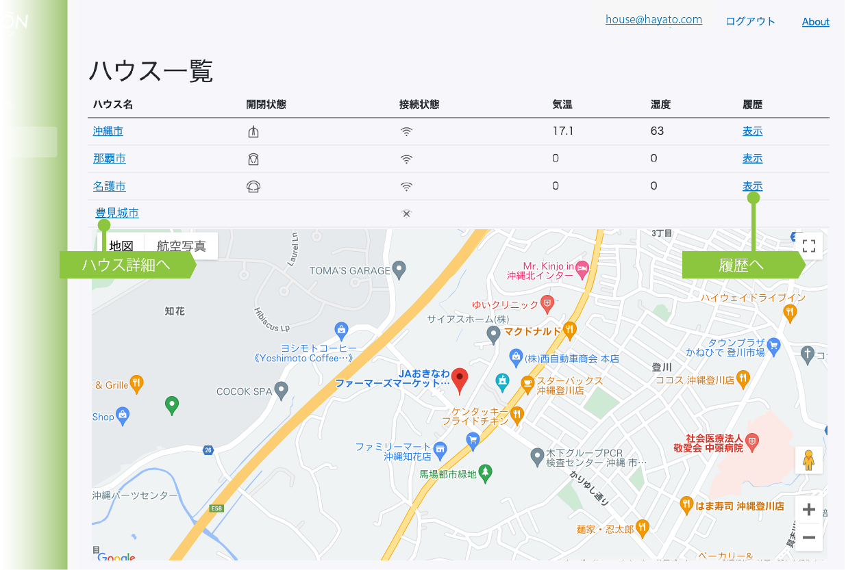 ハウス一覧画面